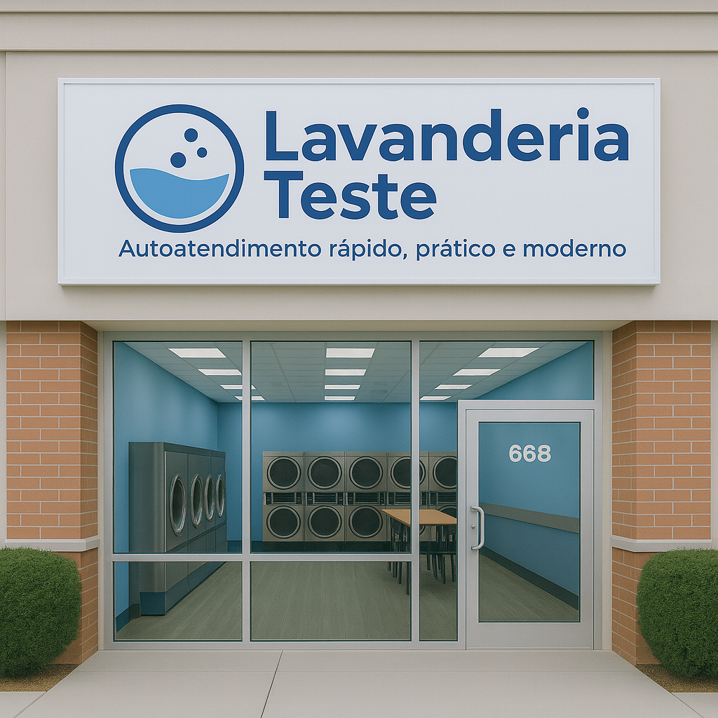 Área interna da lavanderia com máquinas modernas